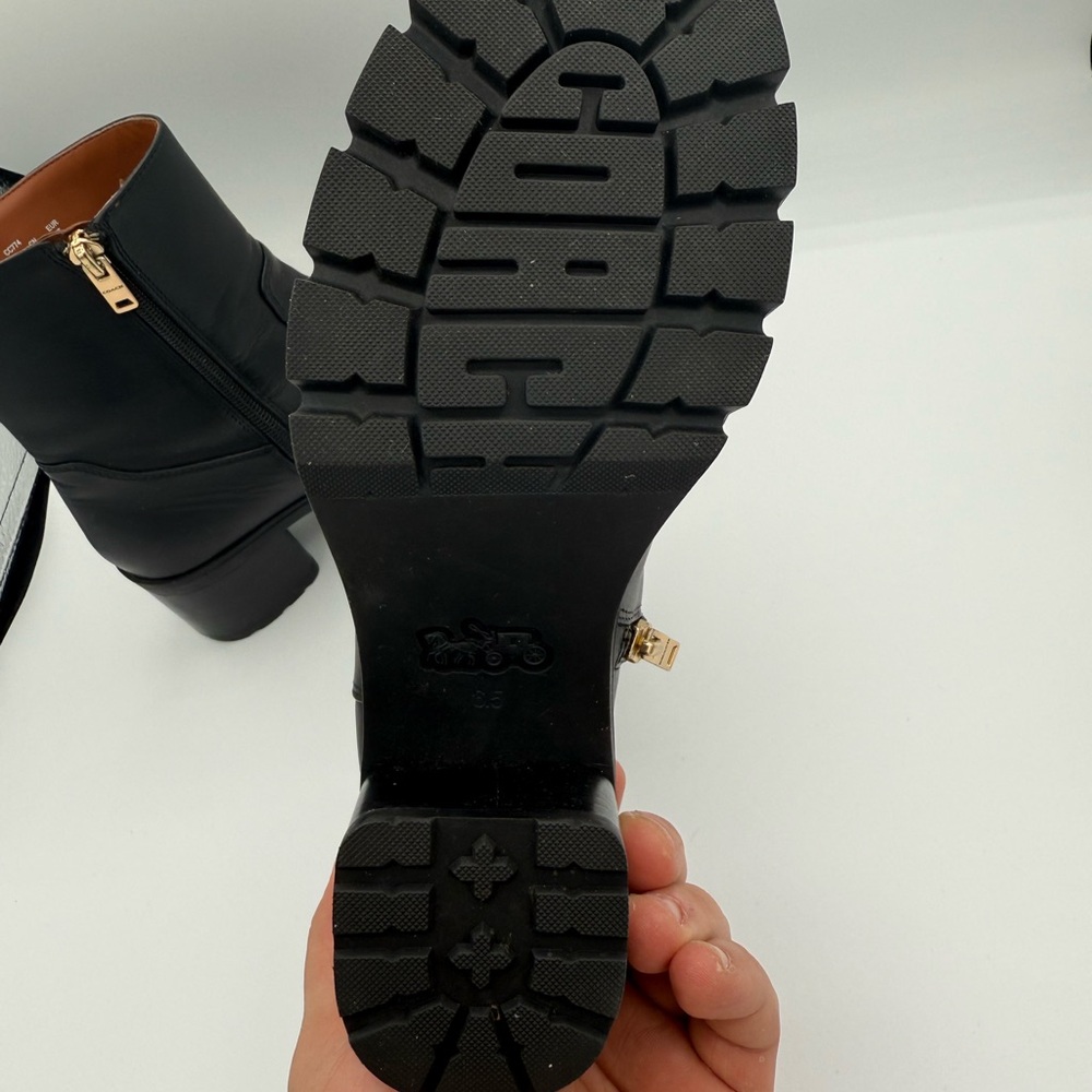 Coach Black Ankle Booties with Gold Zipper - Picture 5 of 10